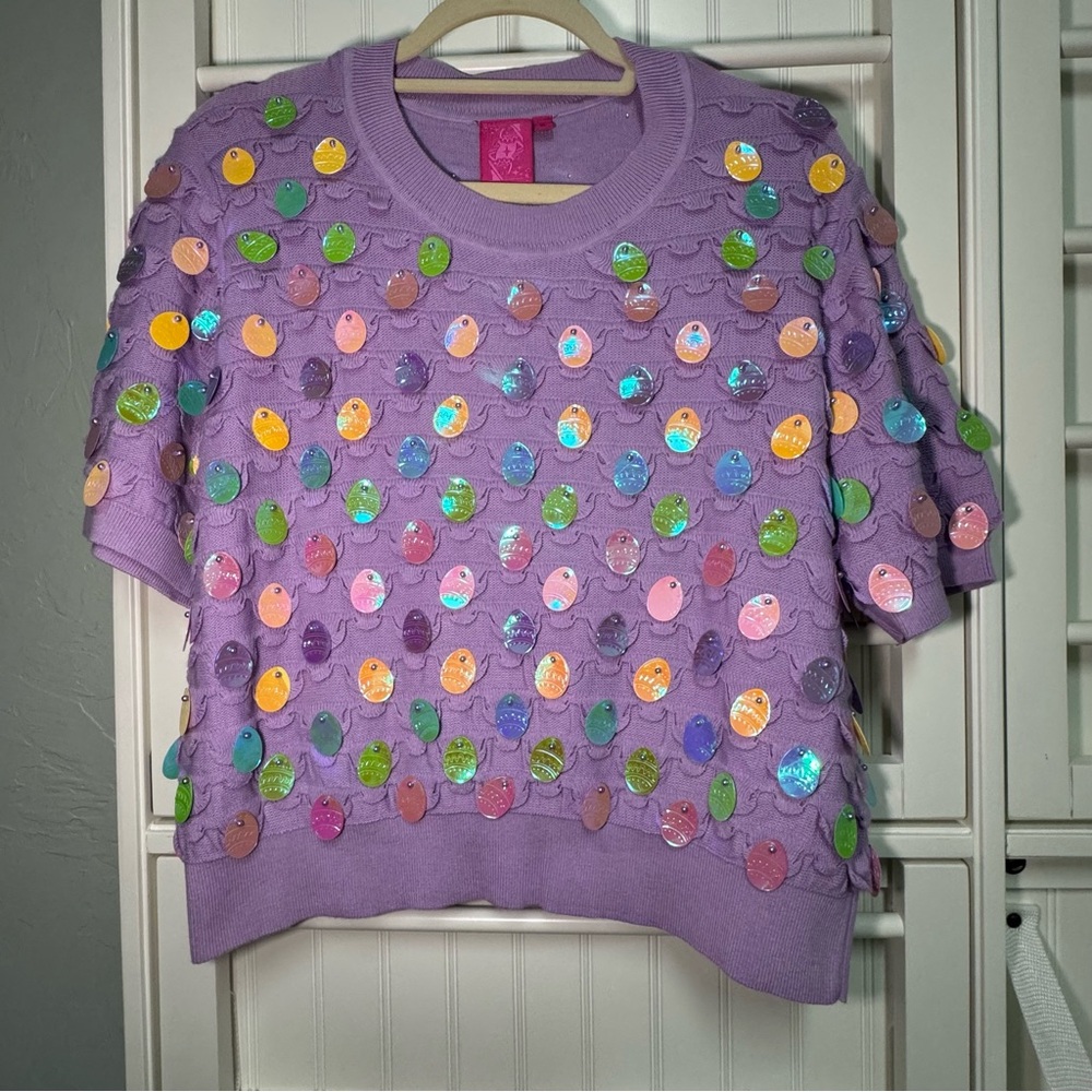 QUEEN OF SPARKLES Lavender Sequin Sweater - size M - NWOT - Picture 2 of 8